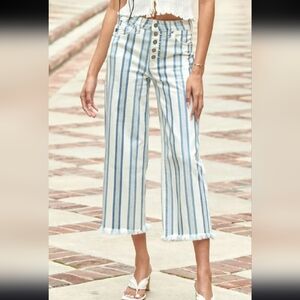 KanCan Striped Flare Jeans | Size 25 | Blue And White